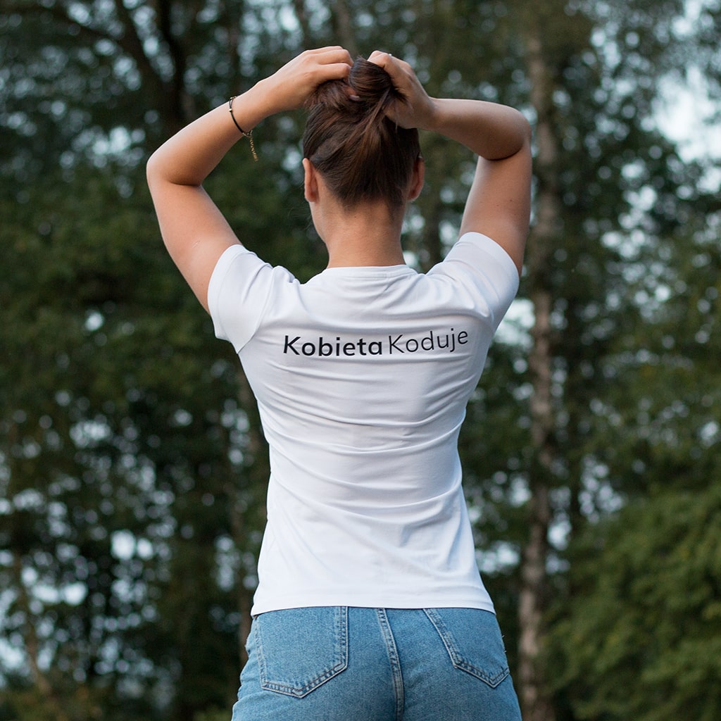 Koszulka damska biała kobieta koduje okrągły - obrazek 5