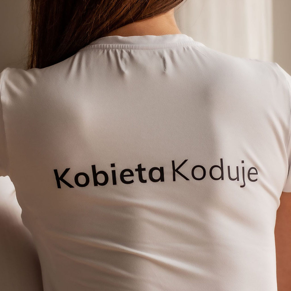 Koszulka damska biała kobieta koduje okrągły - obrazek 2